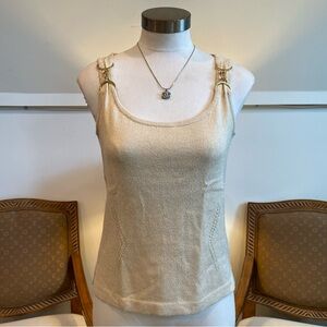 Vintage St. John Cream Knit Tank Top, Size Medium, Horsebit Equestrian Details